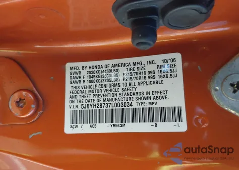 2007 Honda Element Ex z USA, uszkodzony, nr VIN 5J6YH28737L003034